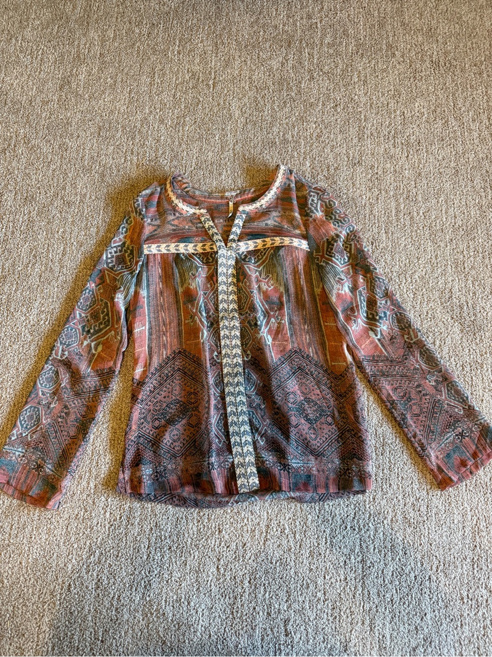 BKE Rust Multi Bohemian Printed Long-Sleeve Blouse